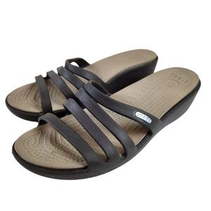 Crocs Womens Rhonda Comfort Sandals US 9 Dark Brown Strappy Slip on Slides Shoe